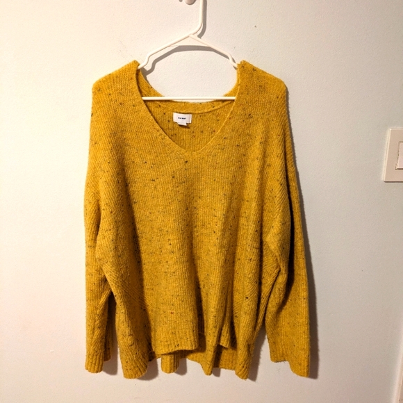 Old Navy Yellow Speckled Cozy Oversized V-Neck Sweater Size XL - Picture 1 of 9